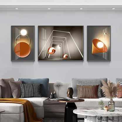 3 in1 Nordic Abstract 3D geometric pattern graphics Crystal Porcelain painting ART