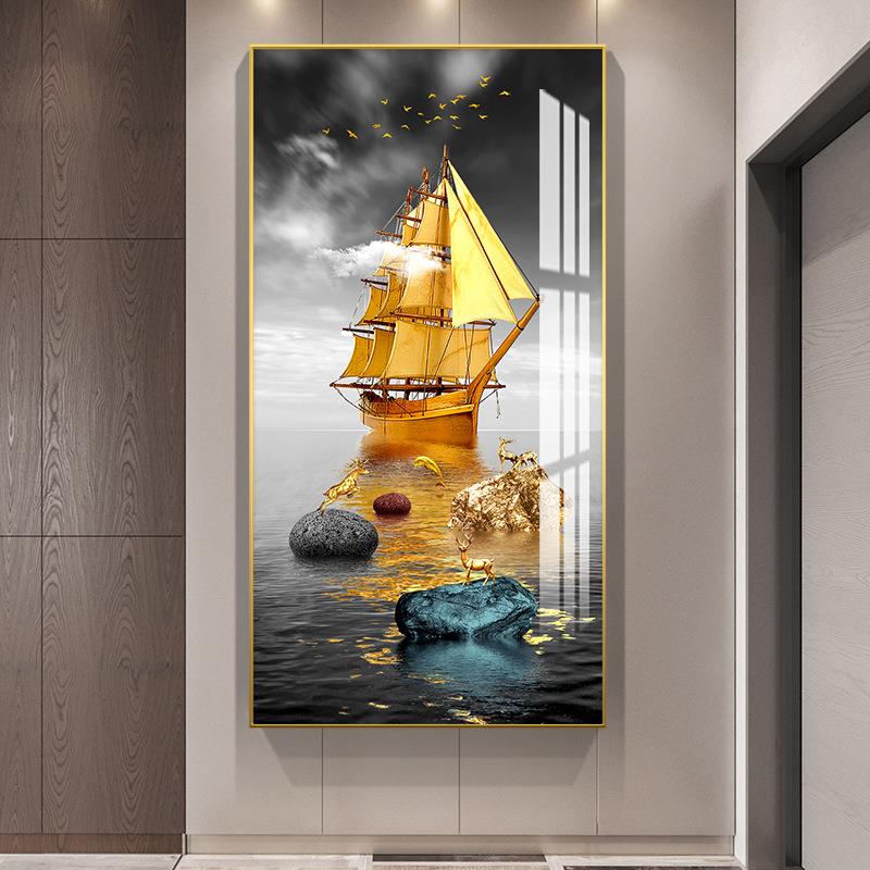 Golden Sailboat living room Crystal Porcelain wall Decorative Painting
