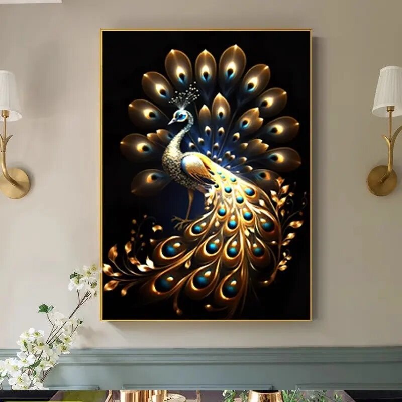 Luxurious peacock crystal porcelain painting Decorative art LED