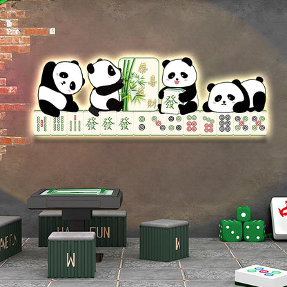 Abstract panda 3D Green plants decorative murals hanging LED