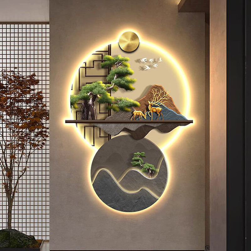 Abstract scene 3D Green leaves decorative murals hanging LED