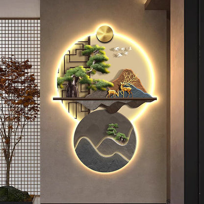 Abstract scene 3D Green leaves decorative murals hanging LED