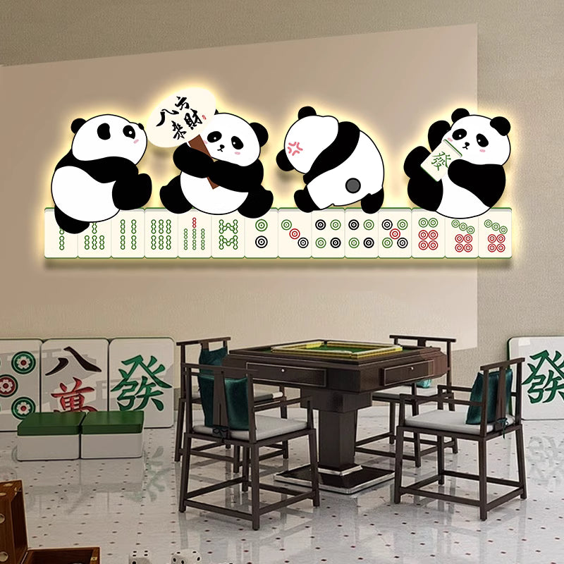 Abstract panda 3D Green plants decorative murals hanging LED