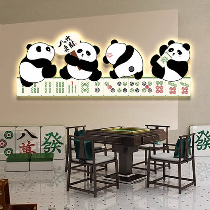 Abstract panda 3D Green plants decorative murals hanging LED