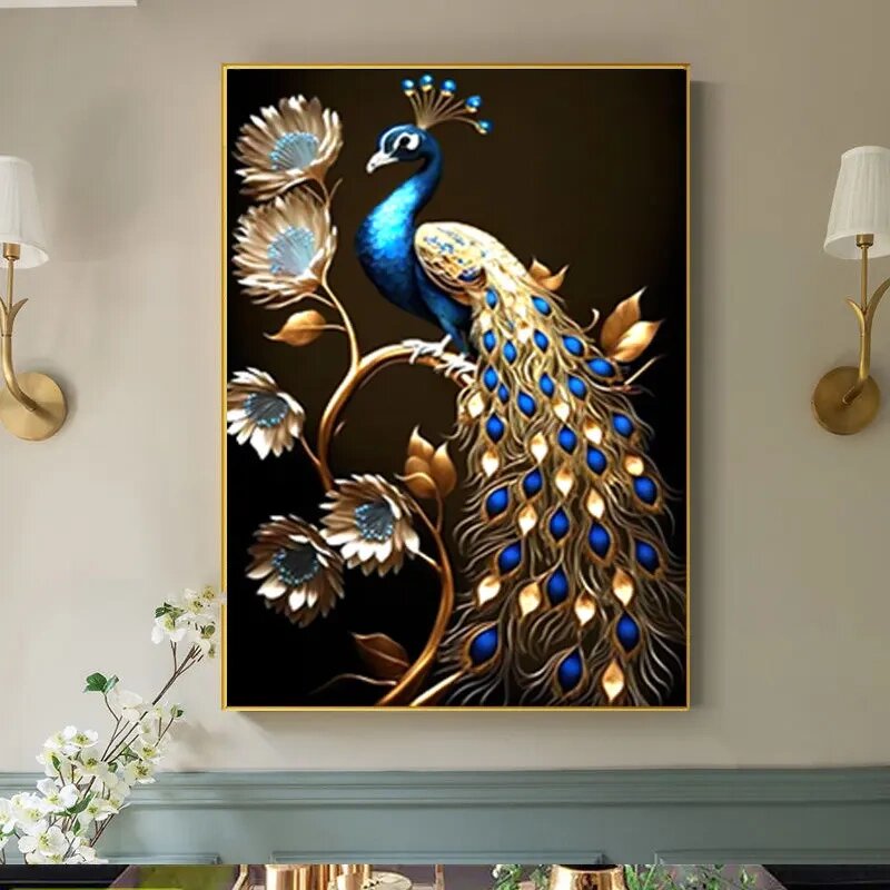 Luxurious peacock crystal porcelain painting Decorative art LED