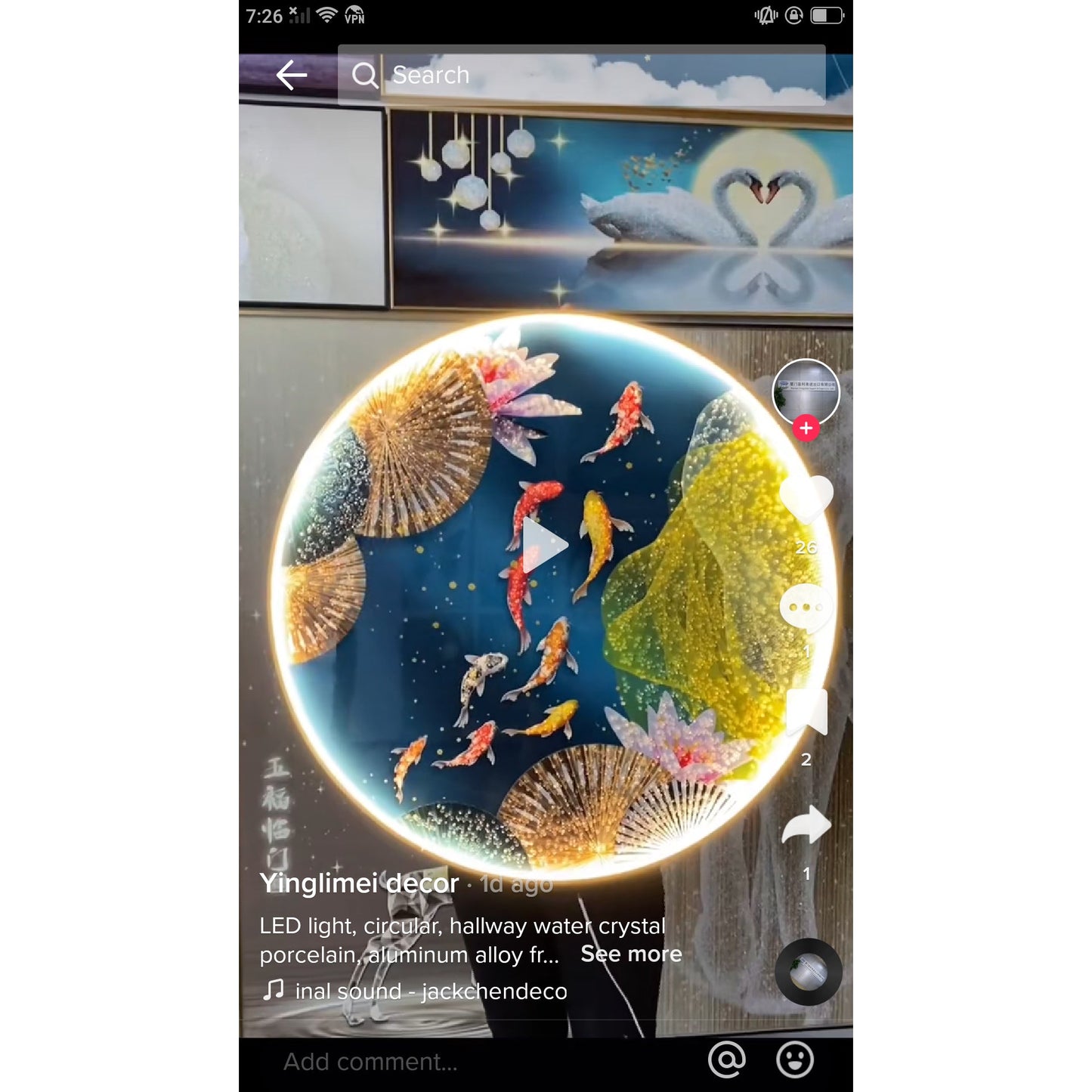 High-end round apricot leaf decorative painting fish