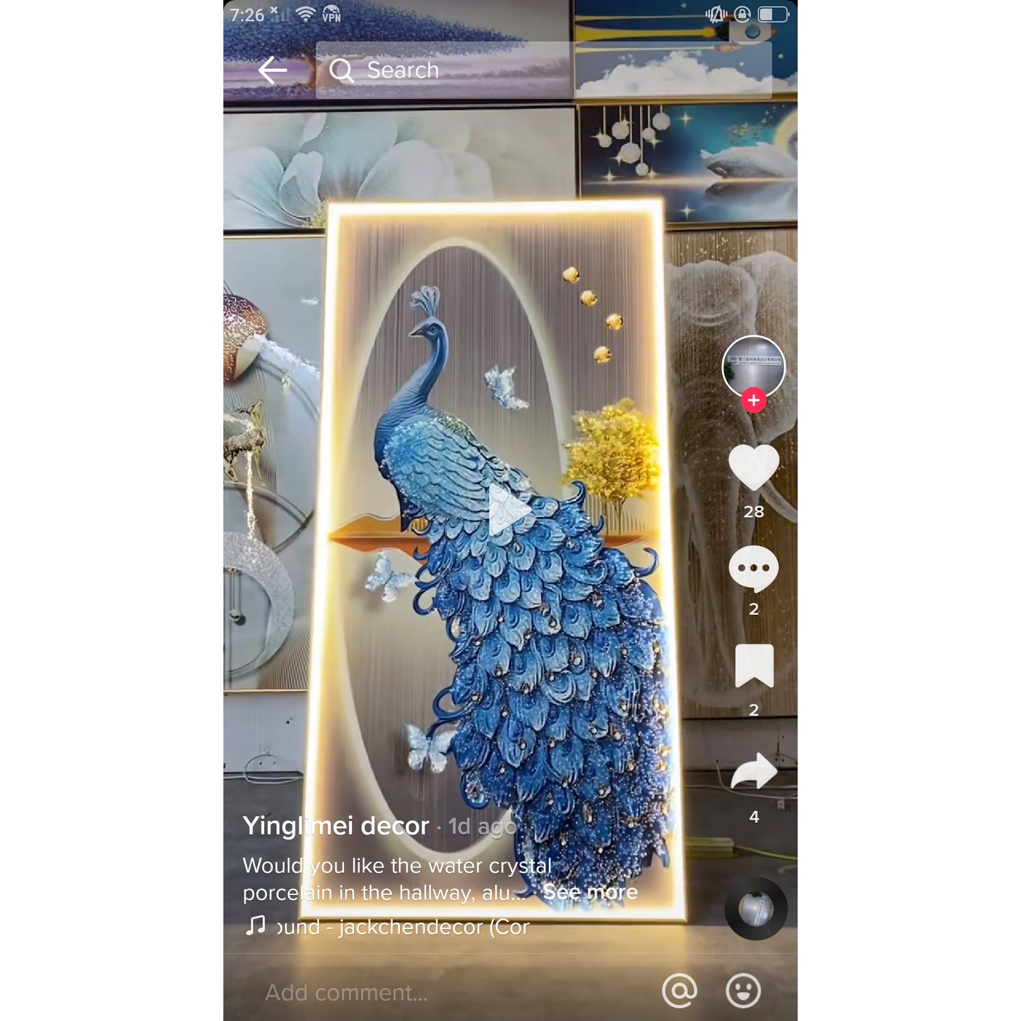 Auspicious Peacock Crystal Porcelain wallart  one