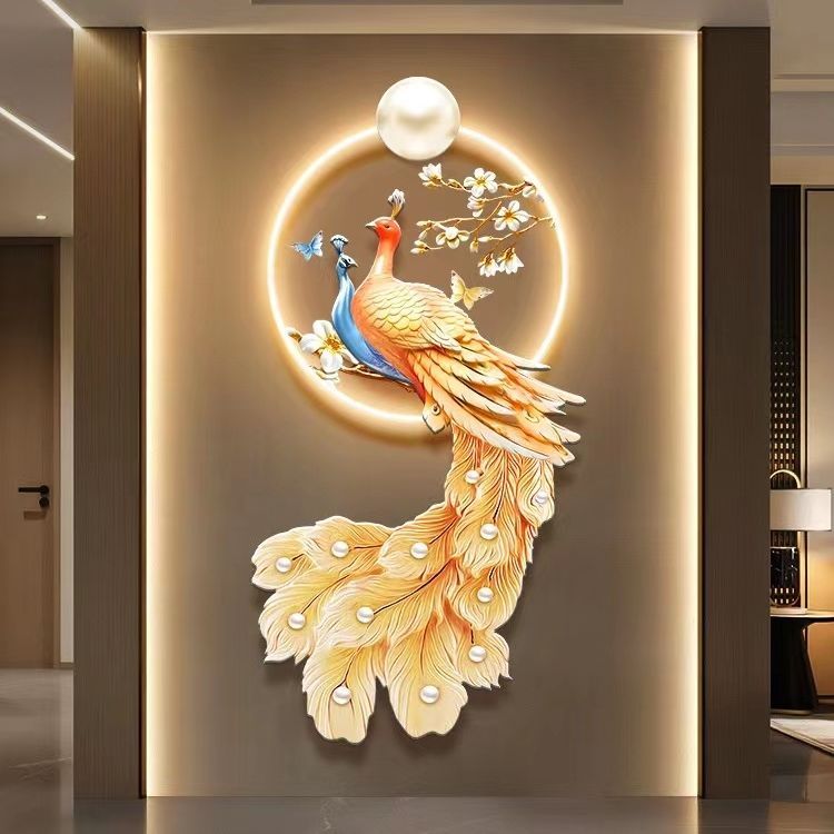 Abstract scene peacock lamp 3d  decoration wall art hanging  LED