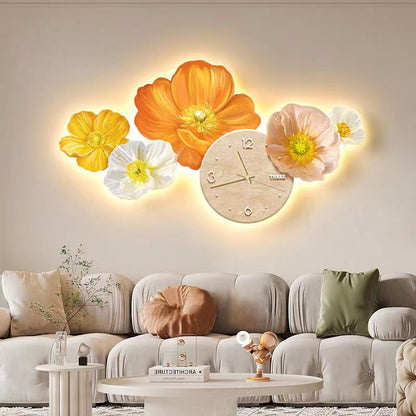 Flowers creative design decoration wall hanging clock LED