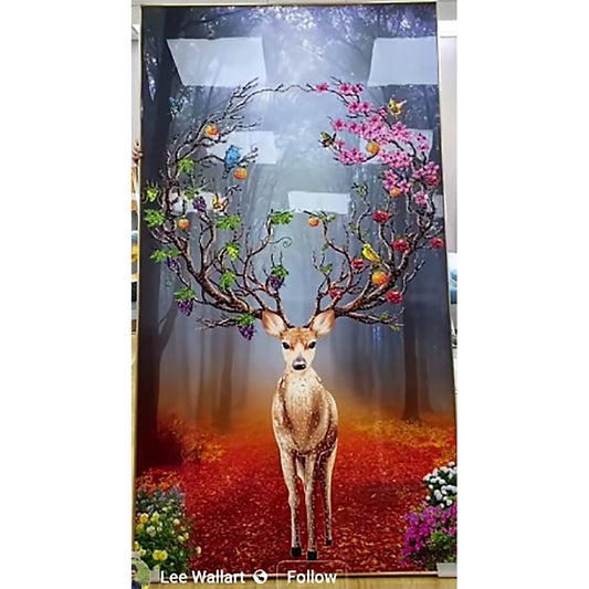 Abstract red tree Deer in  Crystal Porcelain Decorative Wall painting LED