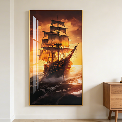 Sailboat Crystal porcelain painting decoration wall Painting Decorative LED