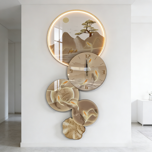 Light luxury metal clock creative design decoration LED wallart painting clock