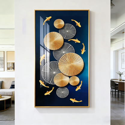 Golden landscape Fish School Landscape Crystal Porcelain Painting Decorative art LED
