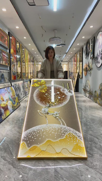 Golden Deers Abstract wall decorative Crystal Porcelain Painting LED