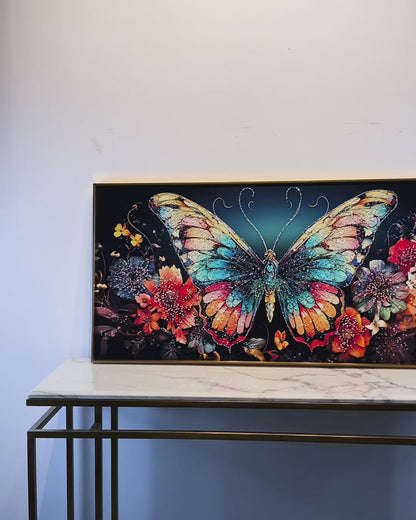 Colorful Butterfly Painting Crystal Porcelain Painting wall Decorative art LED