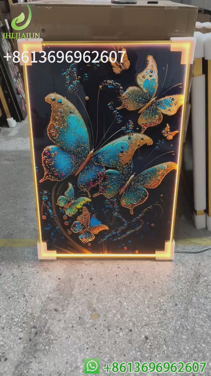 Luxurious Butterfly Crystal Porcelain Painting Wall Decorative LED Painting
