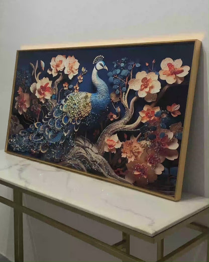 Abstract scene 3D Beautiful peacock home decorative crystal porcelain painting LED