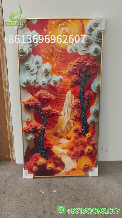 Abstract Red Leaf Landscape LED wallart Crystal Porcelain decorative painting