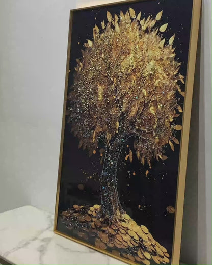 Abstract scene 3D decorative Golden Tree Crystal Porcelain Painting LED