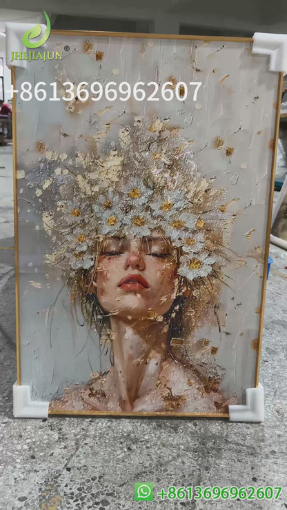 Beautiful Girl Flower Crystal Porcelain Painting Wall Decorative LED pop art