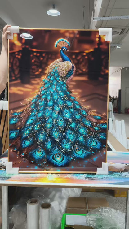 Diamond blue Peacock Wall Crystal Porcelain Painting Decorative art LED