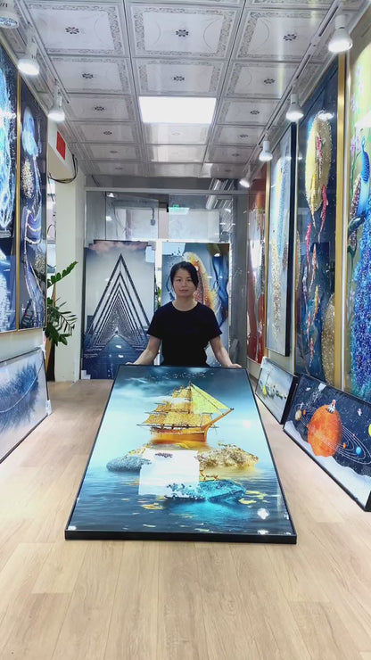 Golden Sailboat living room Crystal Porcelain wall Decorative Painting