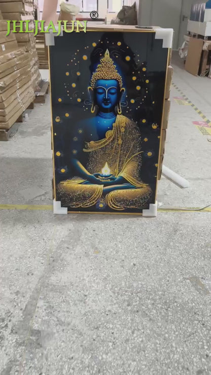 The Buddha sits in tranquility wall Crystal Porcelain Painting Decorative art LED