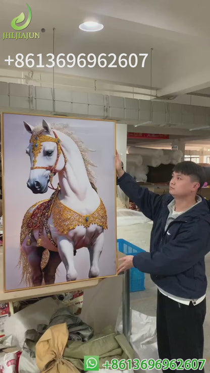 Modern white horse background wallart Crystal Porcelain Painting Decorative LED