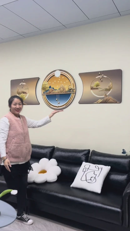 Circle 3in1 Abstract Landscape Crystal Porcelain Decorative wall Painting art