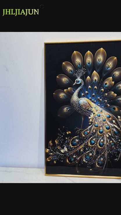 Luxurious peacock crystal porcelain painting Decorative art LED