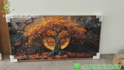 Banner golden tree landscape Crystal Porcelain painting LED wallart