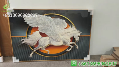Abstract White Horse with Wings Crystal Porcelain Painting feather Wallart