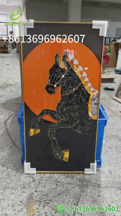 Exquisite Horse Animal Crystal Porcelain Painting Decorative beautiful wallart LED