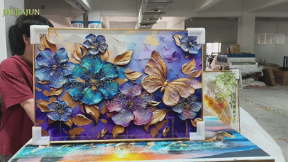 Abstract Landscape butterfly flowers Crystal Porcelain painting Wall art