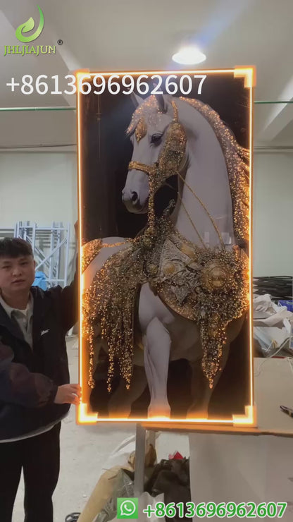 Exquisite animals horse Crystal Porcelain Painting LED wallart