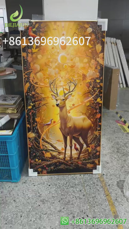 A beautiful and high-end deer landscape wall Painting Decorative art LED