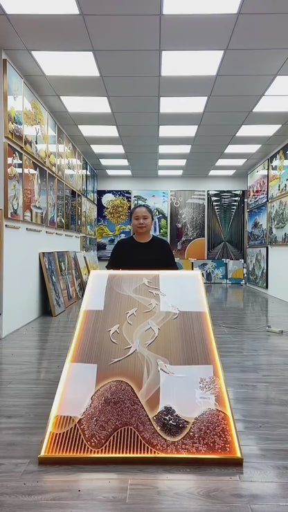 Lucky Fishes Picture print LED lamp Crystal Porcelain Painting Decorative .