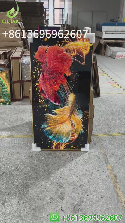 Double fish beautiful wall Crystal porcelain painting Decorative art LED