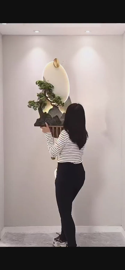 Abstract scene 3D Green leaves decorative murals hanging LED