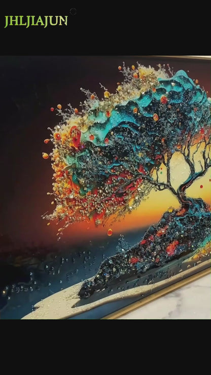 Modern Abstract Color Tree Crystal Porcelain Painting LED
