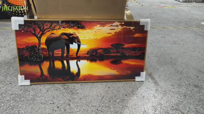 Banner animals elephant landscape Crystal Porcelain painting wallart Decorative LED