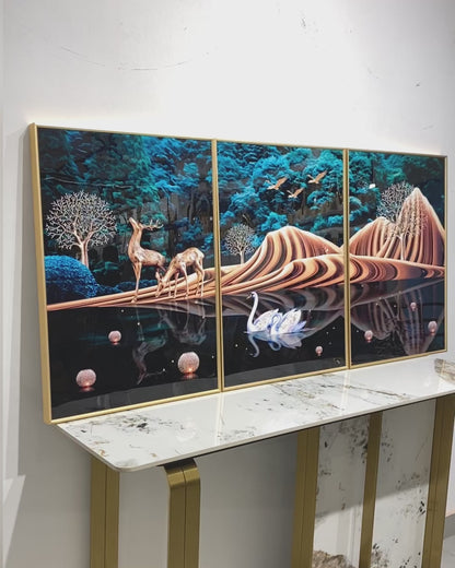 3 in 1 Fashion Abstract Landscape Deer Homeart crystal porcelain wall painting