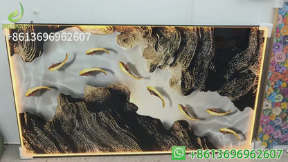 Livingroom Abstract  landscape fish Crystal Porcelain wallart painting mordant