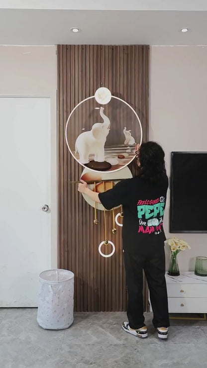 Abstract scene 3D Elephant mother and elephant baby decorative murals hanging LED