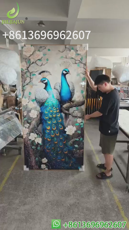 Modern animals peacock wall Crystal Porcelain Painting Decorative art LED