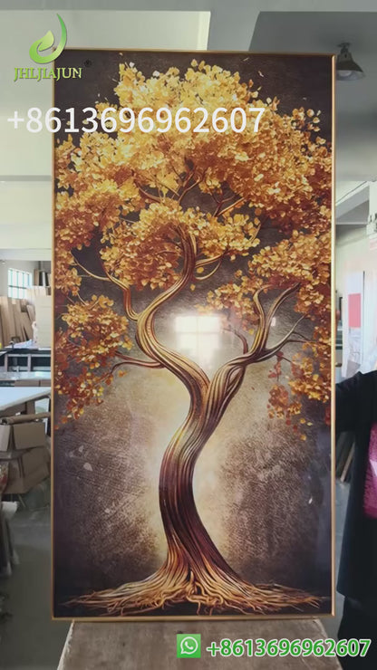 Beautiful Landscape golden tree Crystal Porcelain Painting Decorative wallart LED