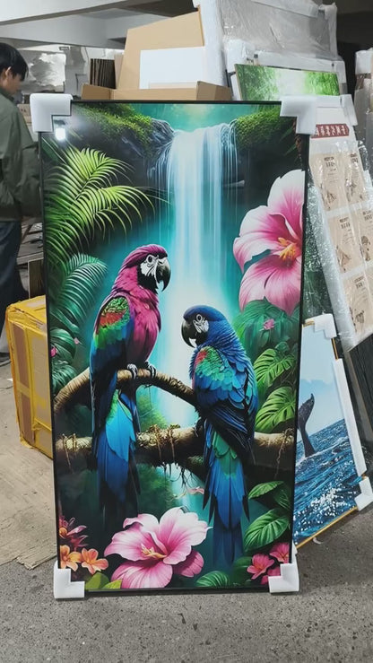 Abstract Home Decoration Parrot Landscape Crystal Porcelain Painting wallart LED