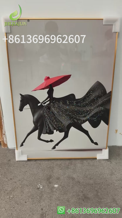 Study decoration horseback riding scenery crystal porcelain painting wall art LED