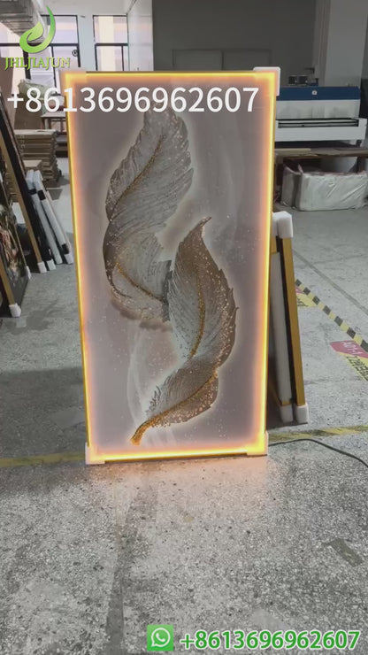 Modern Feather crystal porcelain painting wallart Decorative art LED