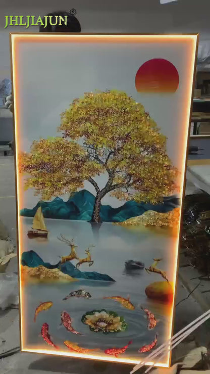 Lucky Nine Fish Picture Crystal Porcelain Painting Decorative Painting.